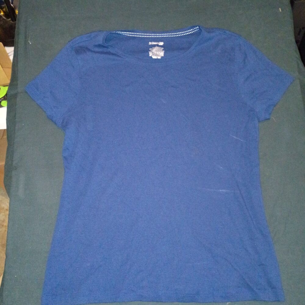 St. John's Bay Women's L Blue Crew Neck Short Sleeve 100% Cotton Solid T-Shirt